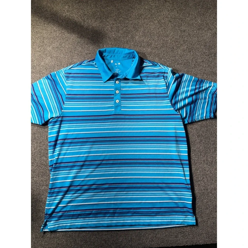 Adidas Golf Mens Blue Striped Short Sleeve Performance Polo Shirt W48078 Size L